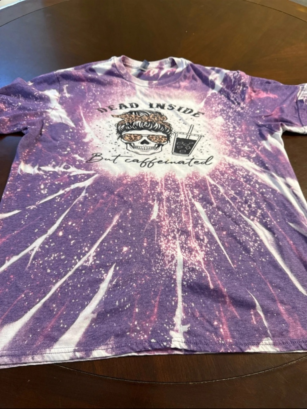 Gildan Purple and White Tie-Dye 'Dead Inside But Caffeinated' Graphic Tee